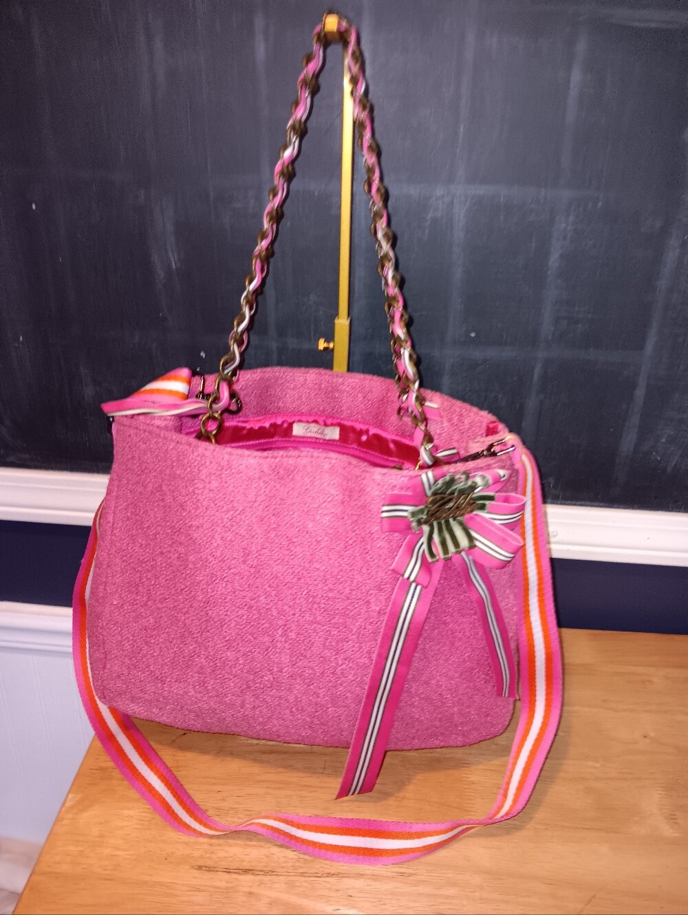 Goldie Pink Tote with Multicolor Strap and Bow Limited Edition